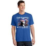 Funny George Washington 4th Of July Stay Strapped Us Flag T-Shirt