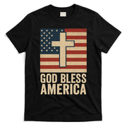 God Bless America Vintage Cross American Flag T-Shirt