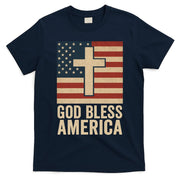God Bless America Vintage Cross American Flag T-Shirt