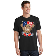 Highland Cow Heifer Bandana American Flag 4th Of July T-Shirt