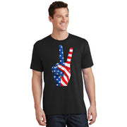 Hand Peace Sign Usa American Flag Patriotic 4th Of July T-Shirt