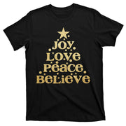 Joy Love Peace Believe Christmas Tree T-Shirt