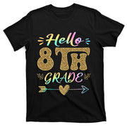 Leopard Hello Eighth Grade Teacher Student Back To School T-Shirt