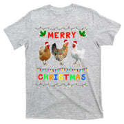 Merry Christmas Three Chickens Lights Funny T-Shirt
