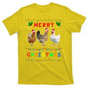 Merry Christmas Three Chickens Lights Funny T-Shirt
