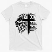 Man Of God Husband Daddy Protector Hero Dad Lion Jesus Cross T-Shirt