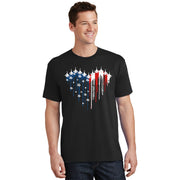 Retro Fighter Jet Airplane American Flag Heart 4th Of July T-Shirt