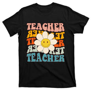 Retro Groovy Teacher Flower Funny Back To School Gifts T-Shirt