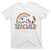 Rainbow Leopard Civics Teacher Funny Teacher Back To School T-Shirt