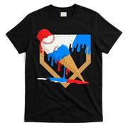 Red White And Blue Baseball Ice Cream Drip T-Shirt