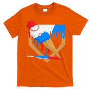 Red White And Blue Baseball Ice Cream Drip T-Shirt