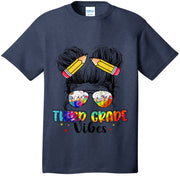 Third Grade Vibes Messy Hair Bun Girl Back To School First T-Shirt