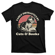 Vintage Easily Distracted By Cats And Books T-Shirt