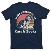 Vintage Easily Distracted By Cats And Books T-Shirt