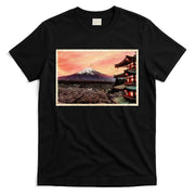 Vintage Japanese Mt. Fuji Pagoda and Cherry Blossoms T-Shirt