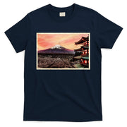 Vintage Japanese Mt. Fuji Pagoda and Cherry Blossoms T-Shirt