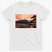 Vintage Japanese Mt. Fuji Pagoda and Cherry Blossoms T-Shirt