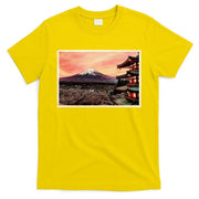 Vintage Japanese Mt. Fuji Pagoda and Cherry Blossoms T-Shirt