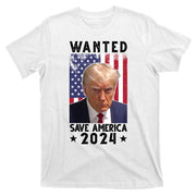 Wanted Save America 2024 Donald Trump USA Flag T-Shirt