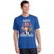 Xmas Merry Christmas Funny Happy 4th Of July Anti Joe Biden T-Shirt