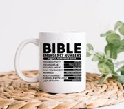 Bible Mug Bible Coffee Mug Christian Mug  Funny Christian Gift Priest Mug Bible Reference  Bible Emergency Numbers Christian Coffee Mug