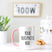 Custom 15oz Accent Mug Customizable Mug Two Color Accent Coffee Mug Colored Inner and Handle Text Custom Mug Personalized Mug Photo