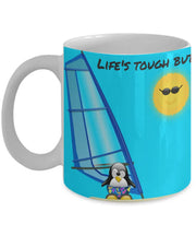Funny penguin mug Life39s tough but someone39s gotta live it penguin sun Gift for surfer Summer fun beach surf surfing coffee mug