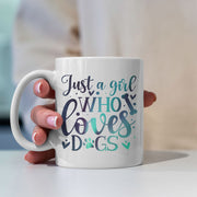 Just A Girl Who Loves Dogs with Green Galaxy font Mugs