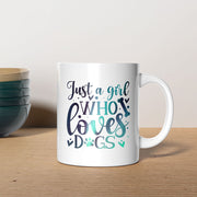 Just A Girl Who Loves Dogs with Green Galaxy font Mugs