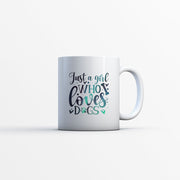 Just A Girl Who Loves Dogs with Green Galaxy font Mugs