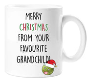 Merry Christmas From Your Favourite Grandchild Mug Ceramic Novelty Present Gift Cup Present stocking filler