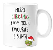 Merry Christmas From Your Favourite Sibling Mug Ceramic Novelty Present Gift Cup Present stocking filler