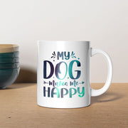 My Dog Makes Me Happy with Green Galaxy font Mugs