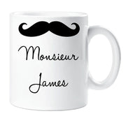 Personalised Moustache Monsieur Mug Ceramic Novelty Present Gift Funny Cup Valentines Present